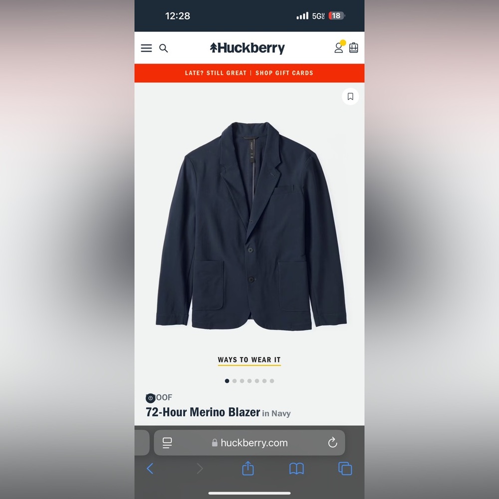 PROOF
72-Hour Merino Blazer
 in Navy